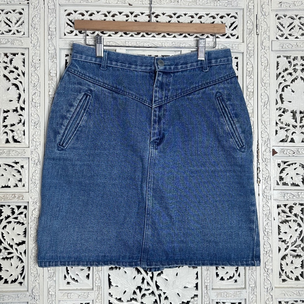 Vintage‎ Retro Medium Wash Western High Waisted Denim Pencil Skirt Sz Medium